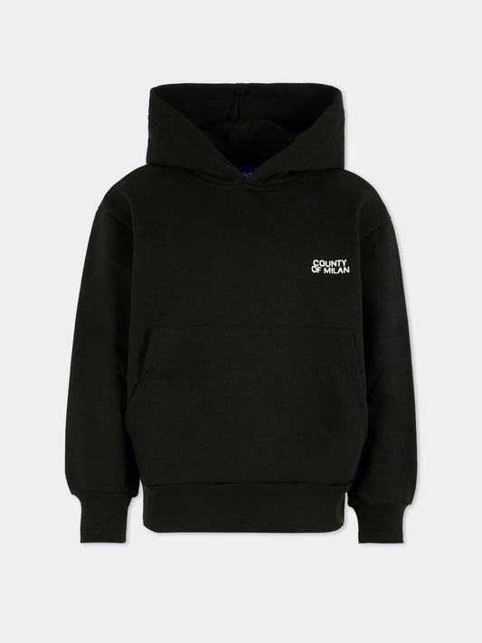 Felpa nera per bambino con logo bianco,County Of Milan Kids,F5CMJBHS006 110