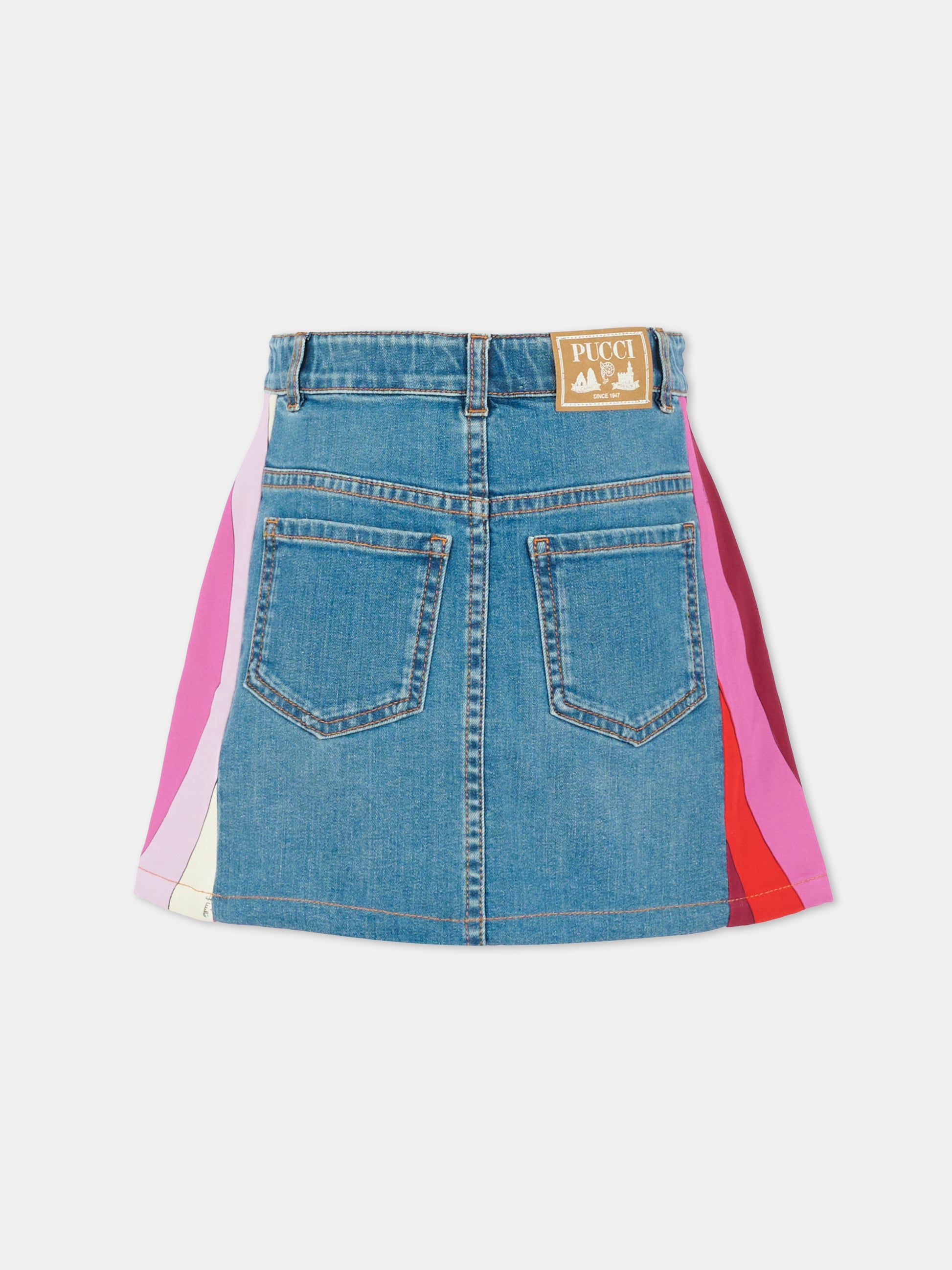 Gonna denim per bambina con stampa marmo,Emilio Pucci Junior,PX7A91 D0101 620