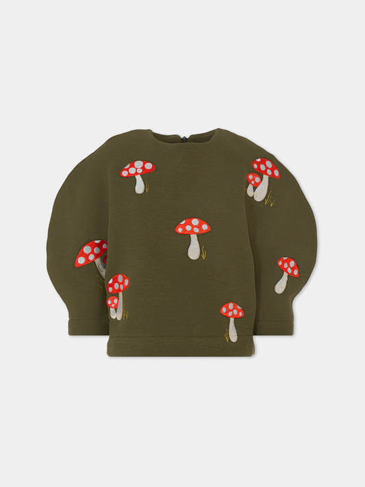 Felpa verde per bambina con funghi,Pangolini Kids,MUSHROOM
