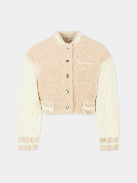 Bomber beige per bambina con logo,Givenchy Kids,H30994 184