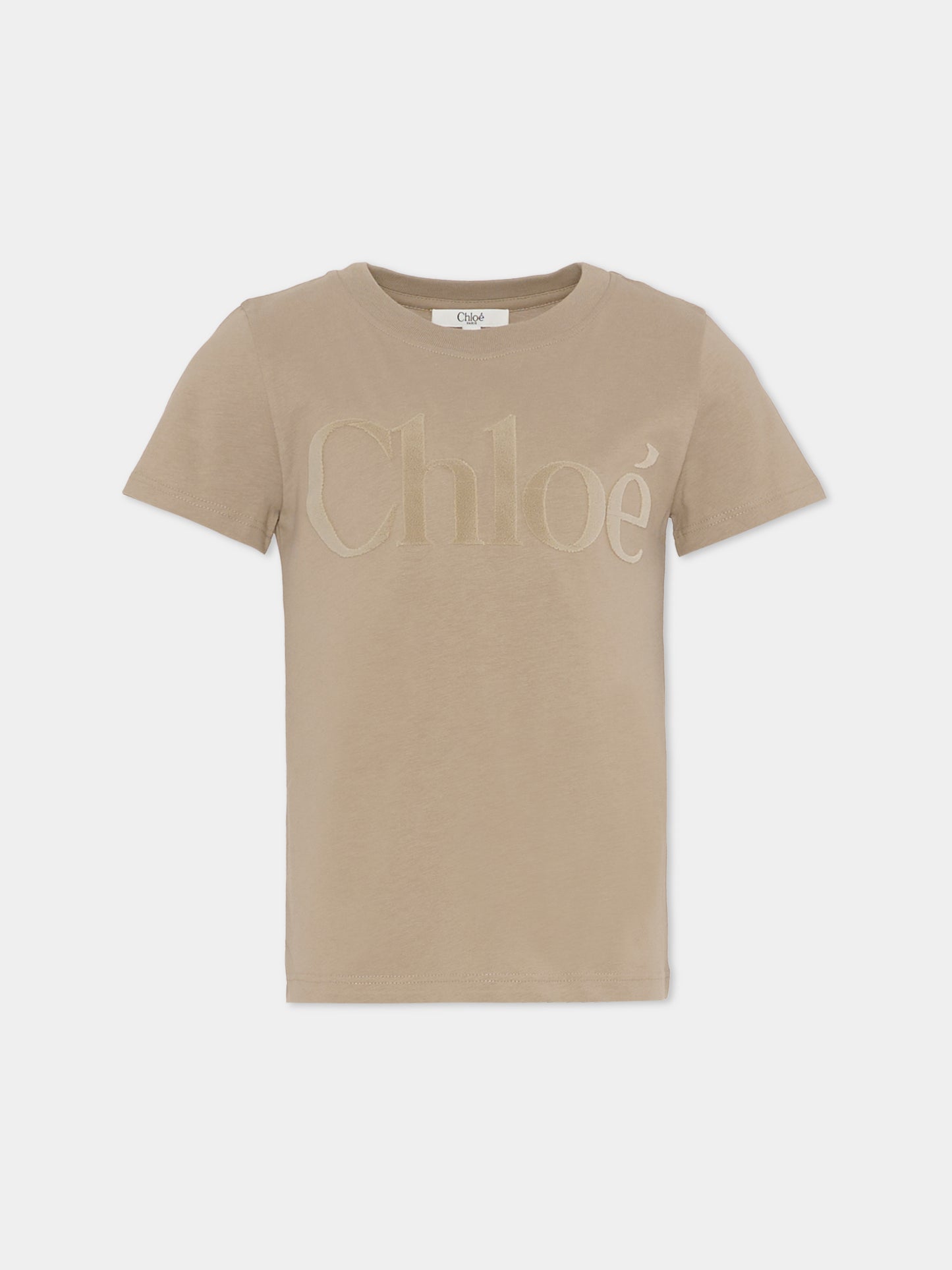 T-shirt grigia per bambina con logo in velluto,Chloé Kids,C20652 63A