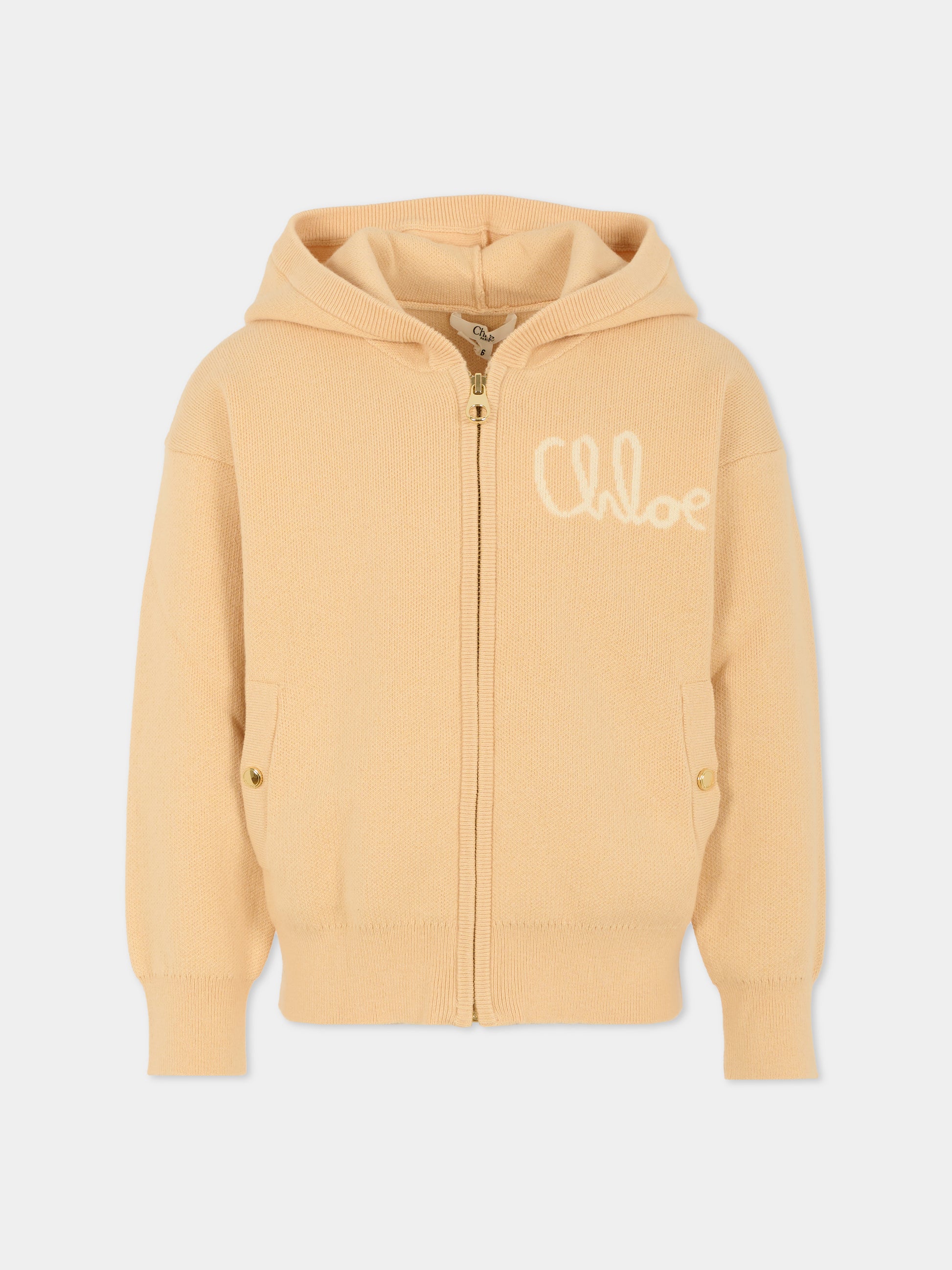 Cardigan beige per bambina con logo,Chloé Kids,C20790 257