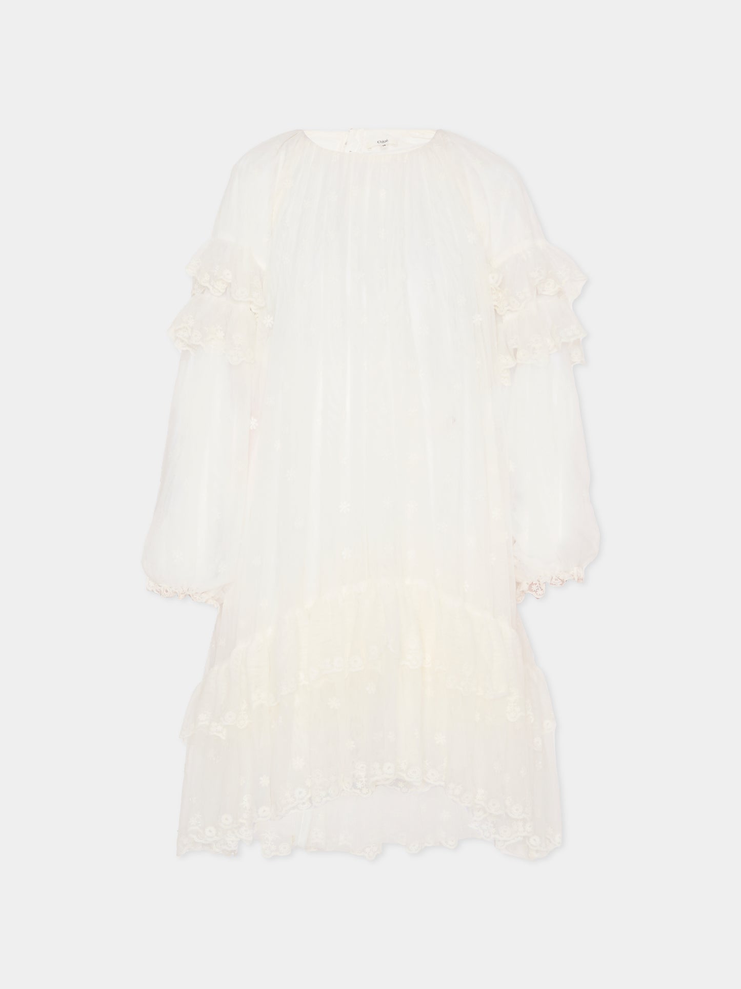 Vestito avorio per bambina con fiori ricamati,Chloé Kids,C20612 117