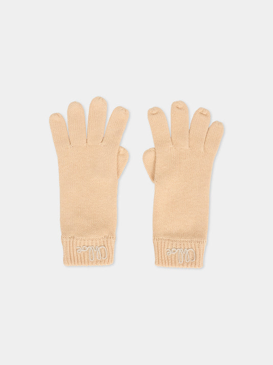 Guanti rosa per bambina con logo ricamato,Chloé Kids,C20690 257