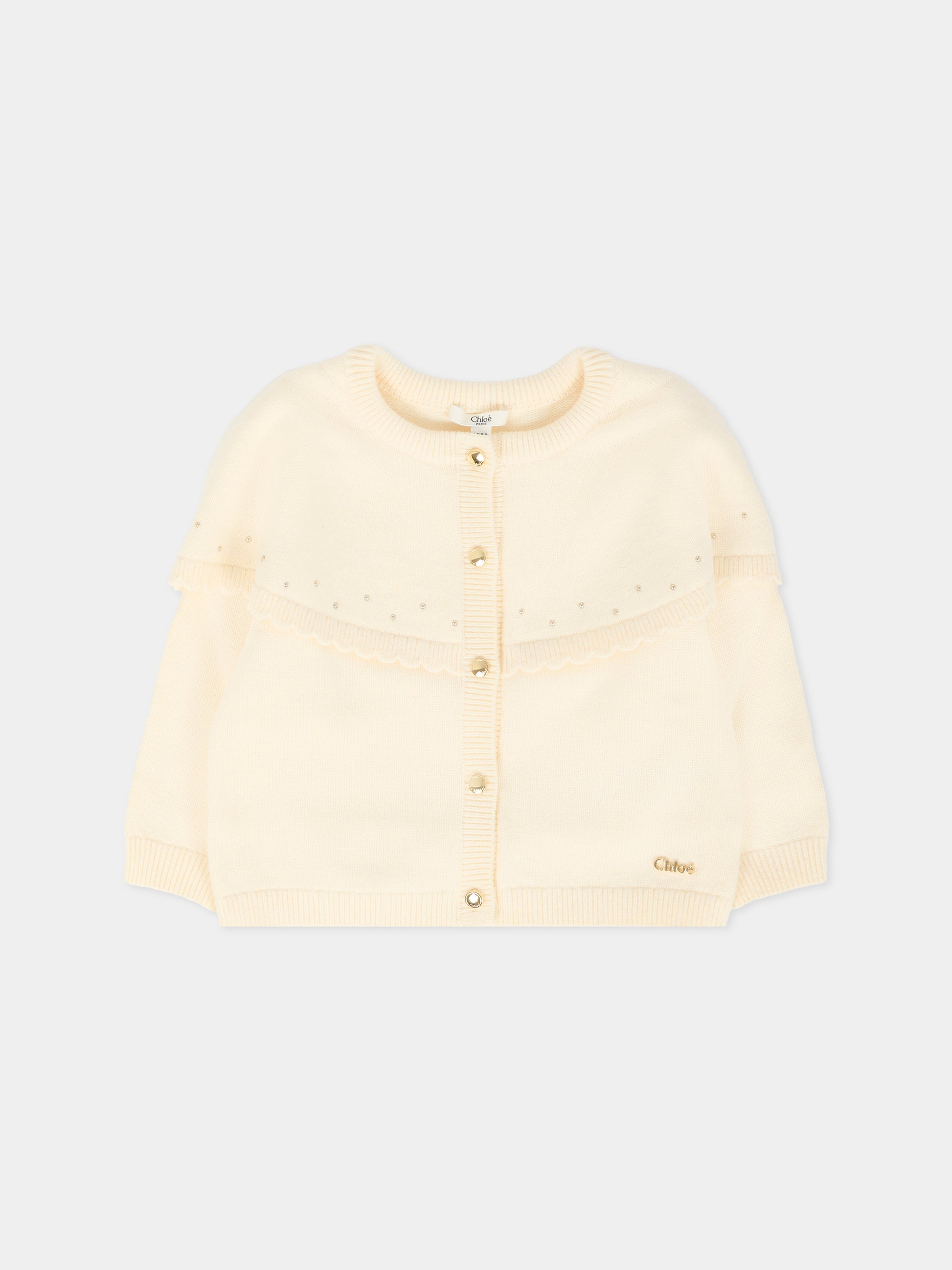 Cardigan avorio per neonata con borchie e logo,Chloé Kids,C20704 148