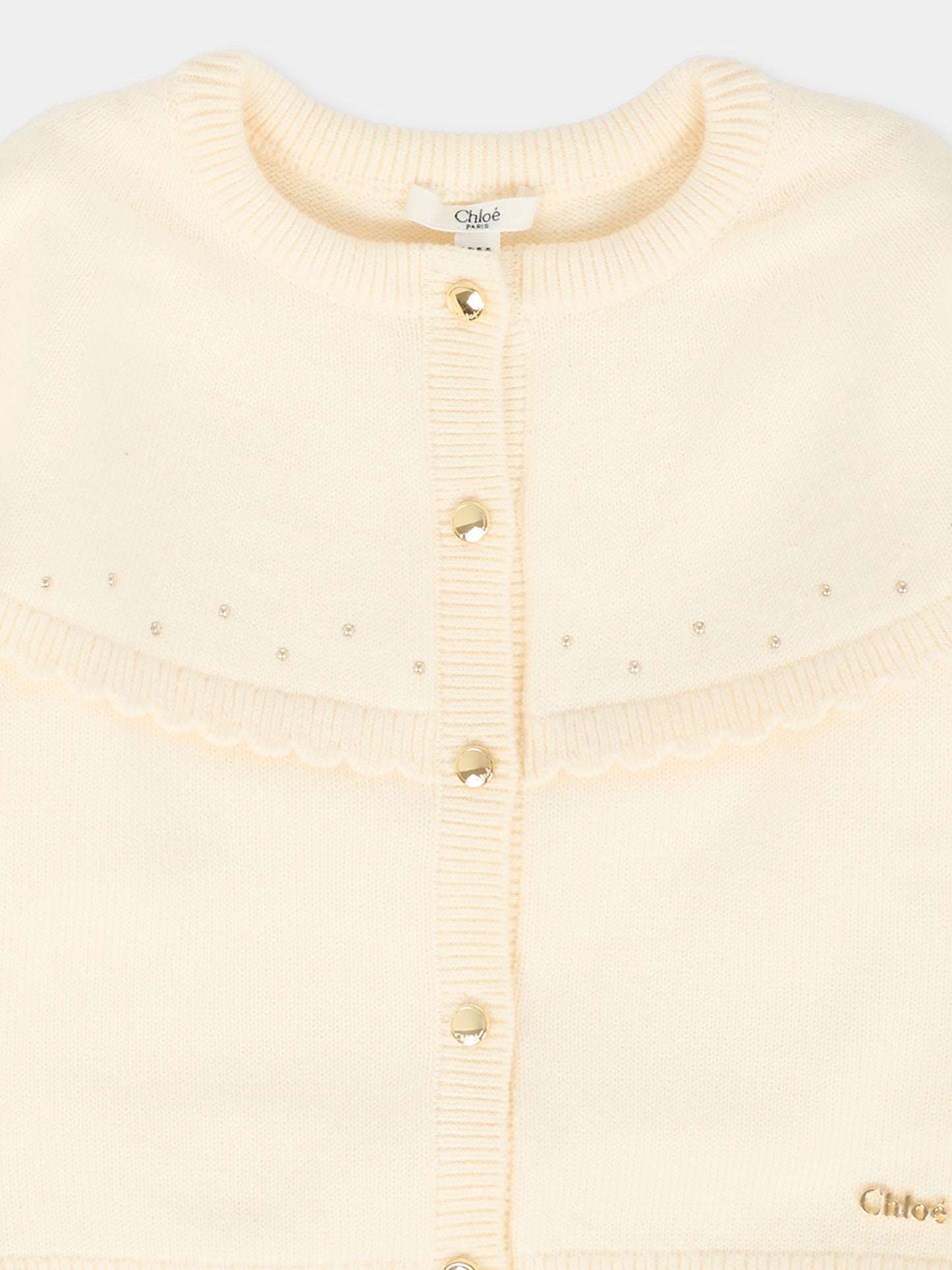 Cardigan avorio per neonata con borchie e logo,Chloé Kids,C20704 148