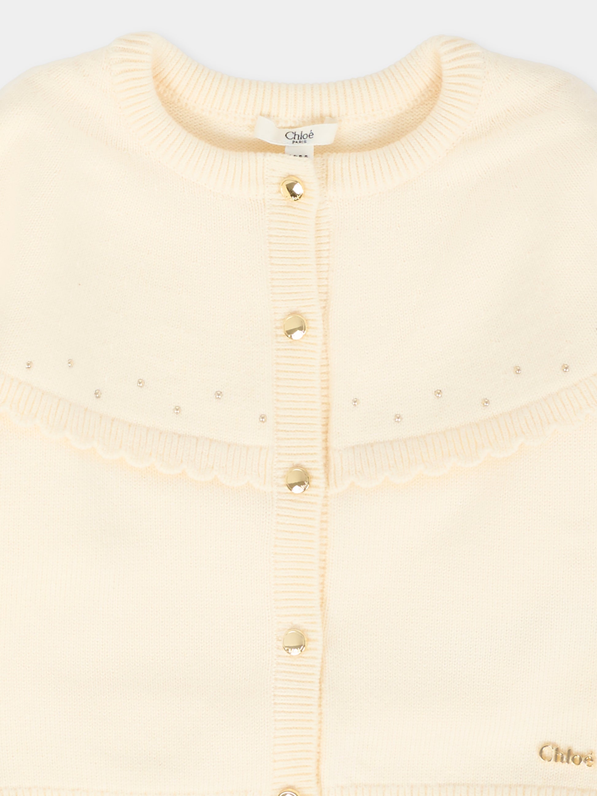 Cardigan avorio per neonata con borchie e logo,Chloé Kids,C20704 148