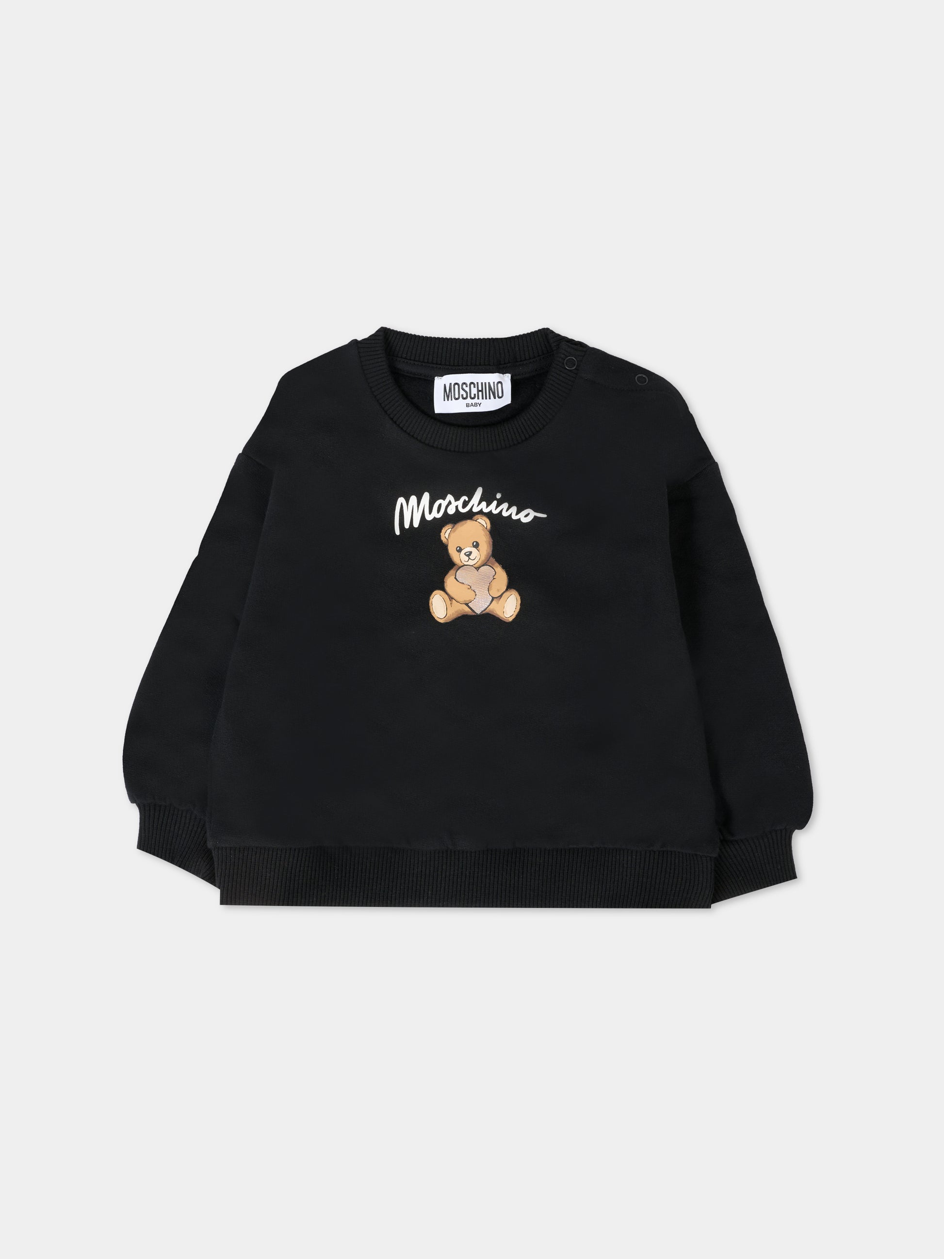 Felpa nera per neonata con Teddy Bear e logo,Moschino Kids,MDF033 LCA40 60100