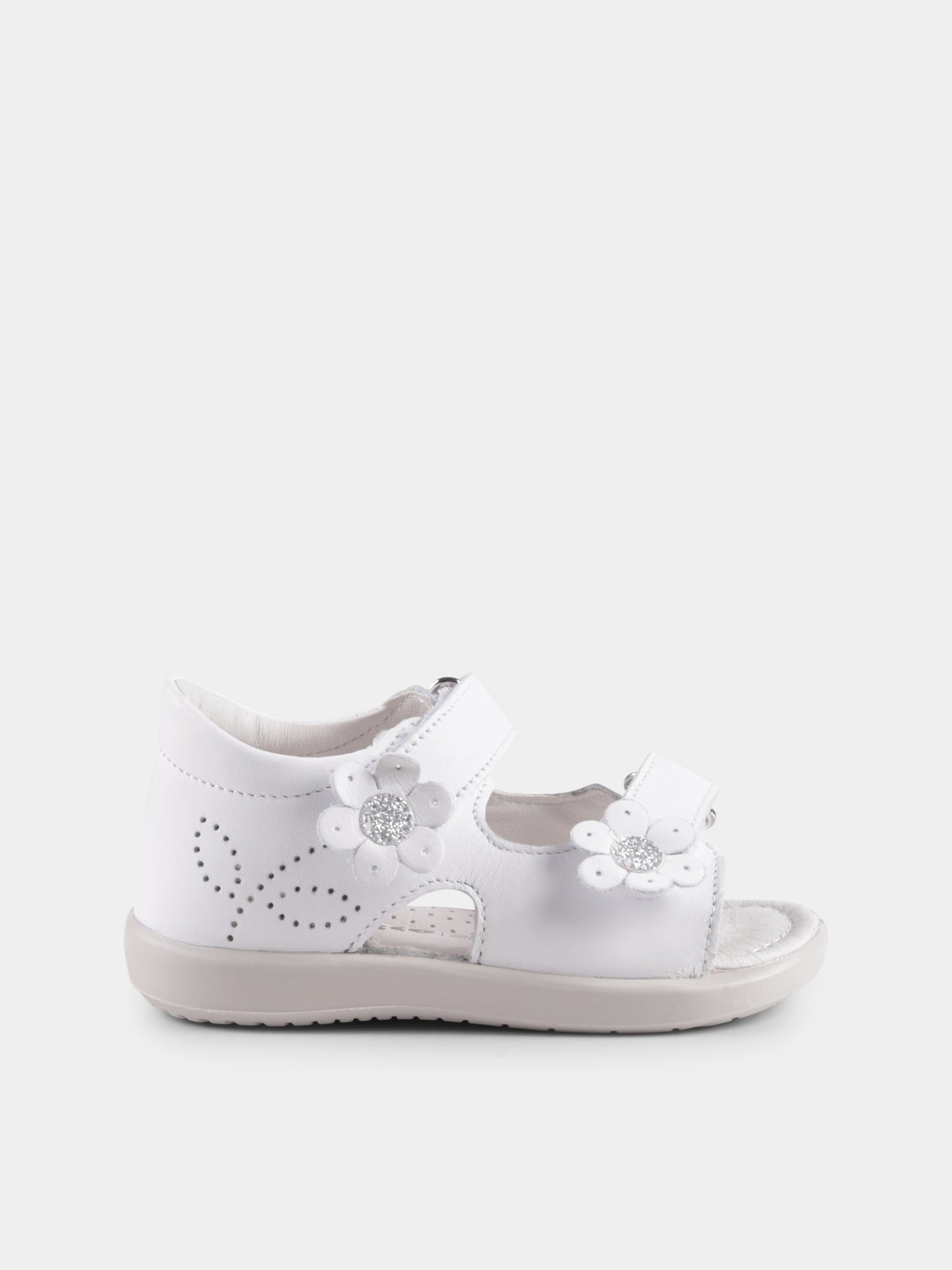 Sandali Londer bianchi per neonata e bambina con fiori,Falcotto,001 1501096 01 0N01 LONDER