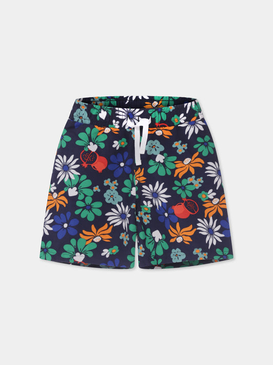 Boxer mare blu per bambino con stampa floreale,Petit Bateau,A09NT 01