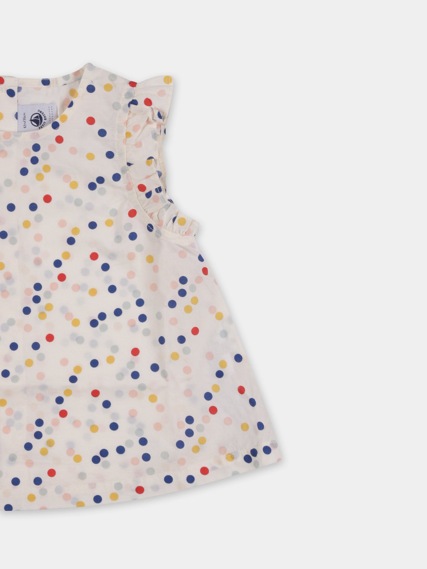 Camicia avorio per neonata con pois all over,Petit Bateau,A09RU 01