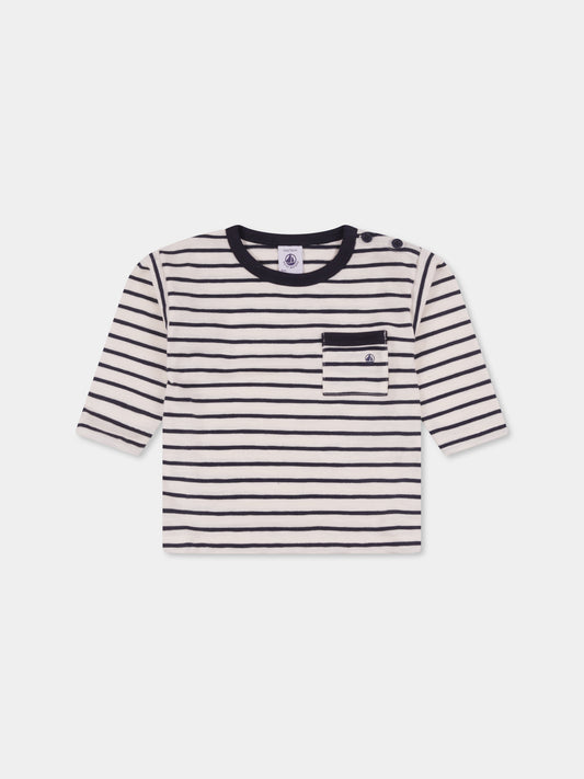 T-shirt blu per neonati con logo,Petit Bateau,A09WW 01