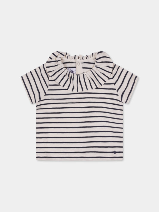 T-shirt avorio per neonata con logo,Petit Bateau,A09ZO 01
