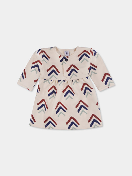 Vestito beige per neonata con stampa grafica,Petit Bateau,A0ACN 01