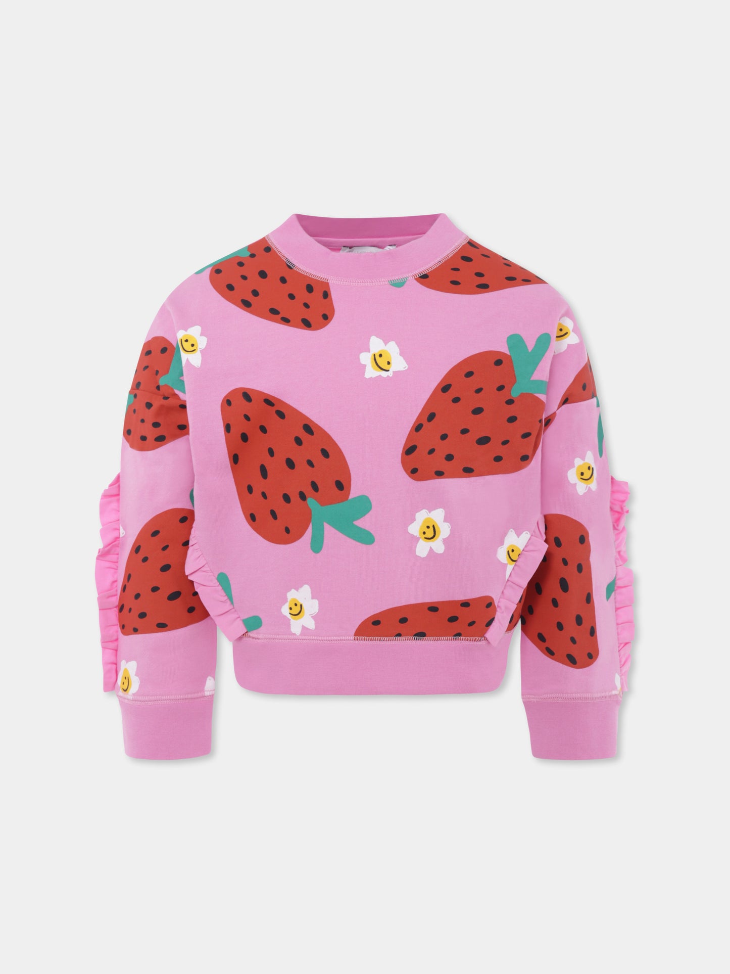 Felpa rosa per bambina con fragole all over,Stella Mccartney Kids,TW4A70 Z2578 552MC