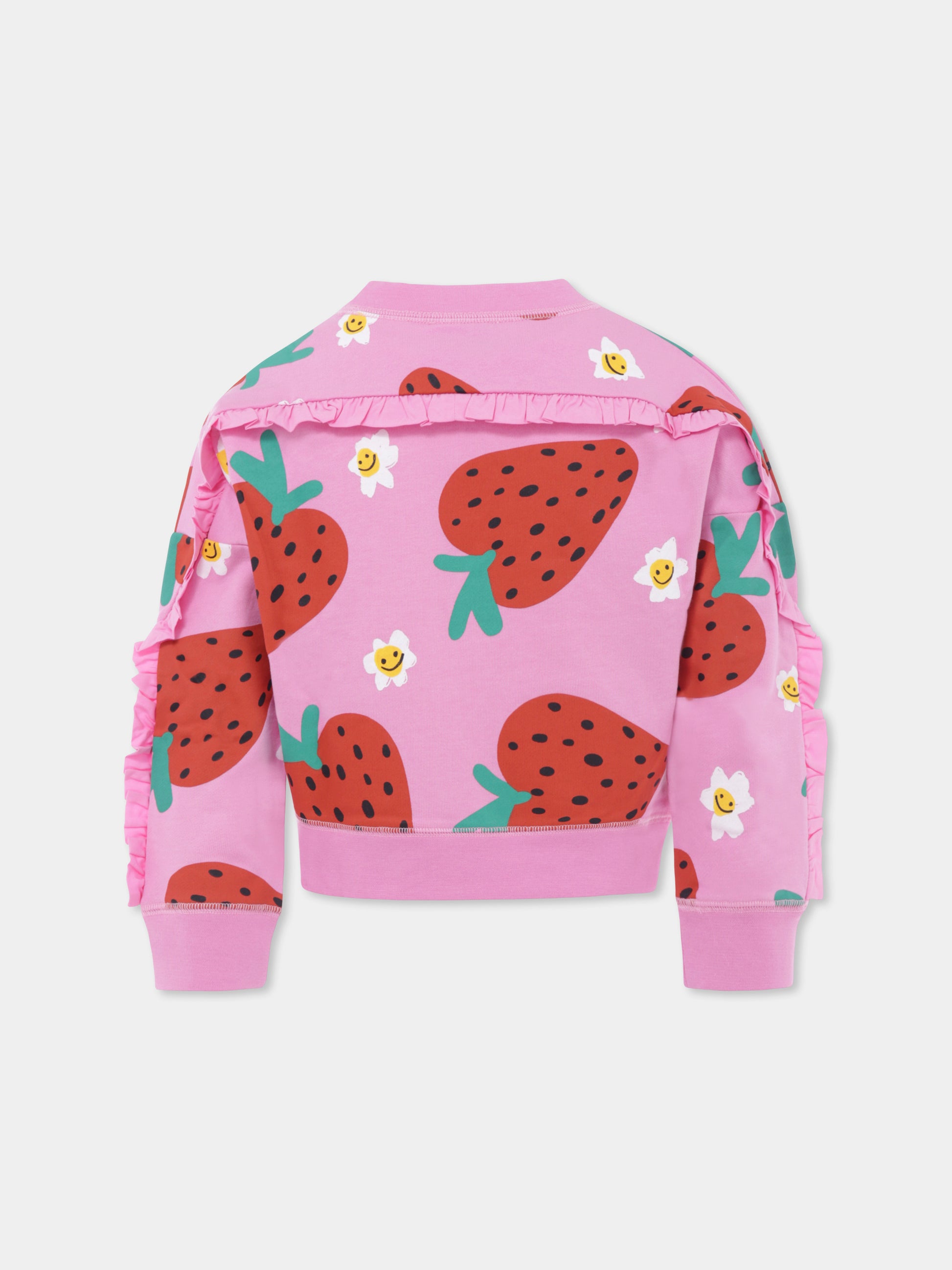 Felpa rosa per bambina con fragole all over,Stella Mccartney Kids,TW4A70 Z2578 552MC
