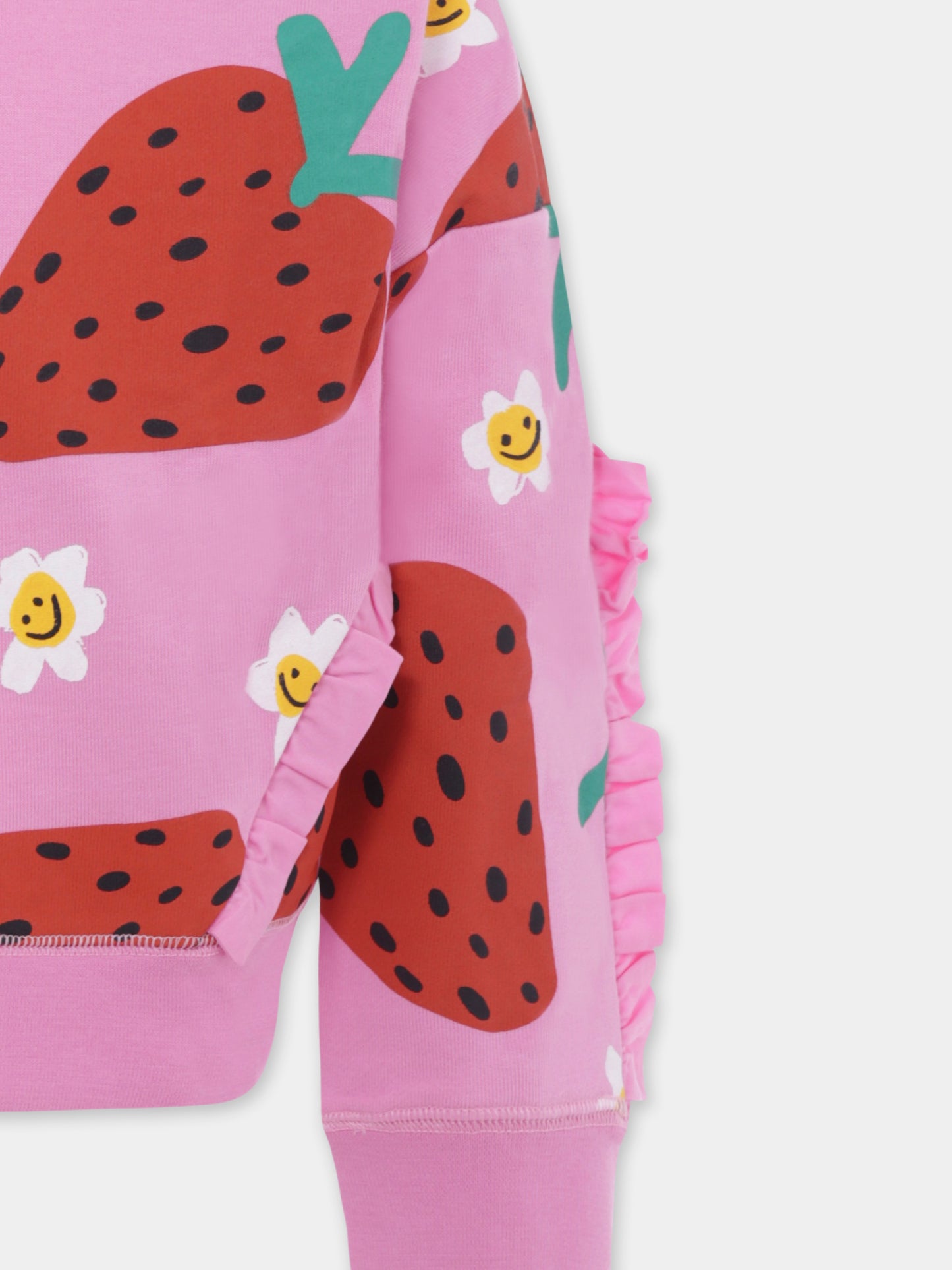 Felpa rosa per bambina con fragole all over,Stella Mccartney Kids,TW4A70 Z2578 552MC