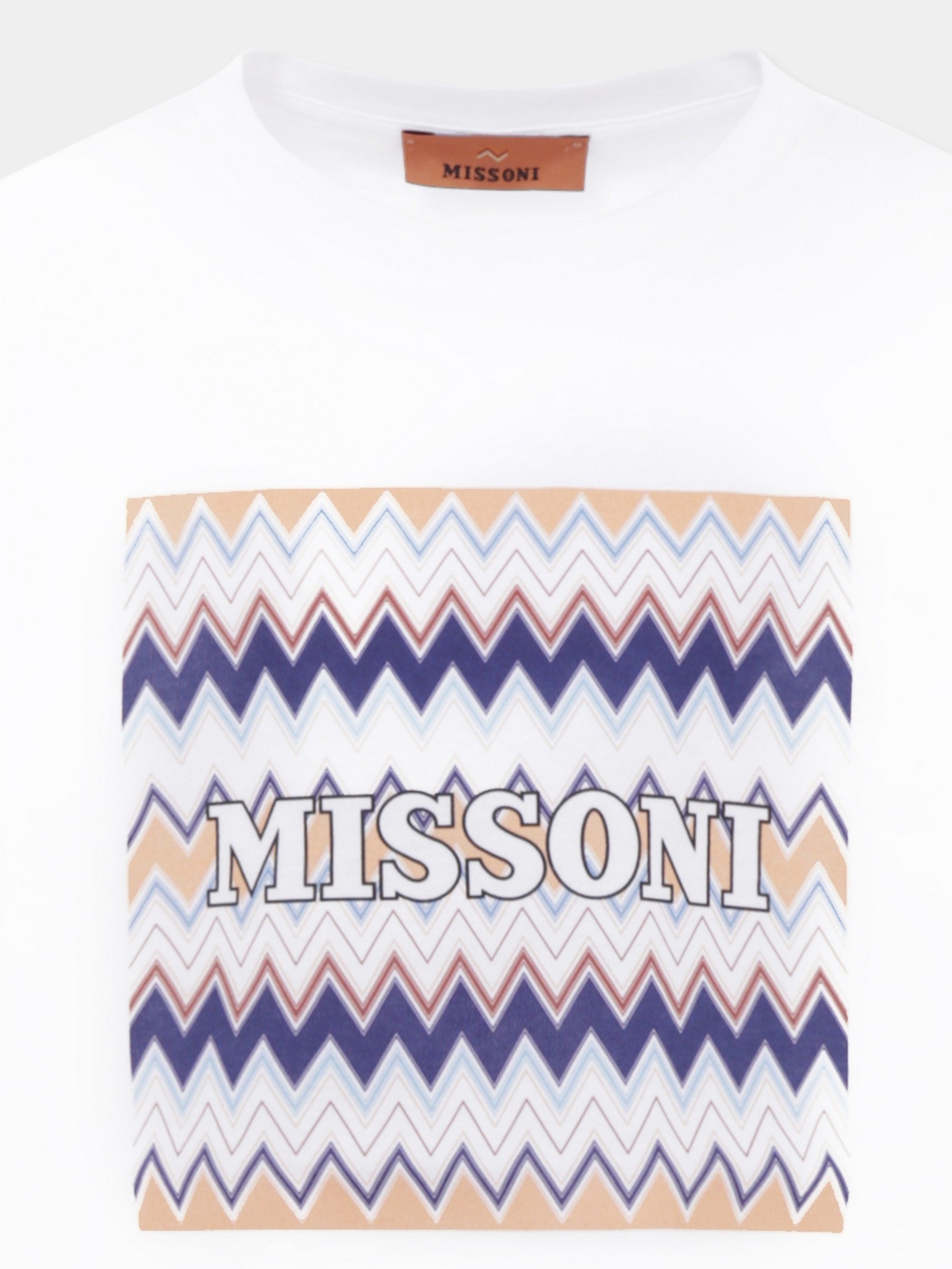 T-shirt bianca per bambina con logo e motivo chevron,Missoni,MW8Q41 J0177 100