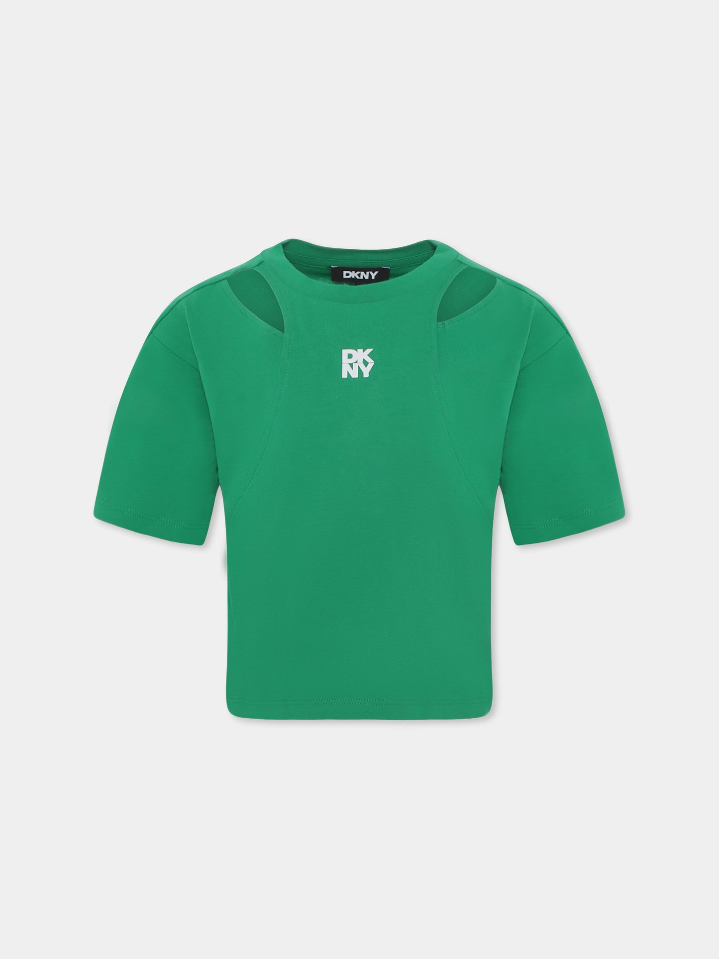 T-shirt verde per bambina con logo,Dkny,D62316 709