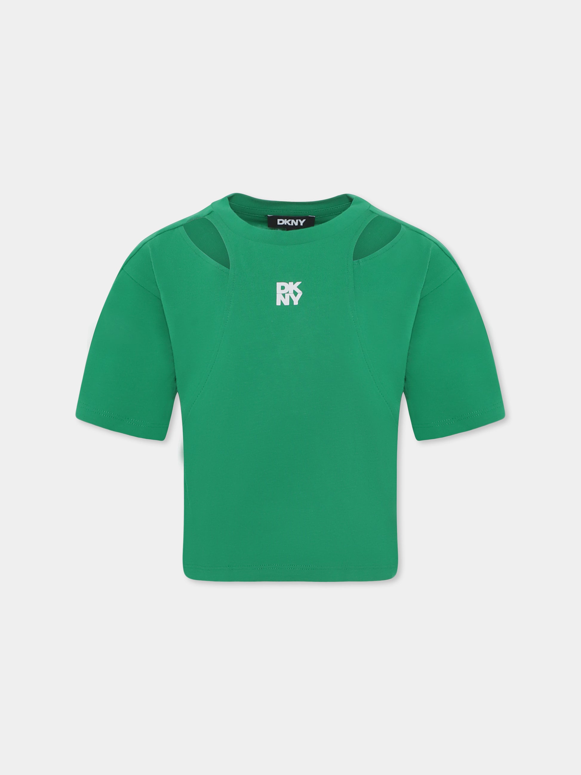 T-shirt verde per bambina con logo,Dkny,D62316 709