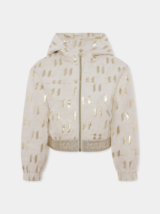 Felpa crop avorio per bambina con logo all over,Karl Lagerfeld Kids,Z30482 N81