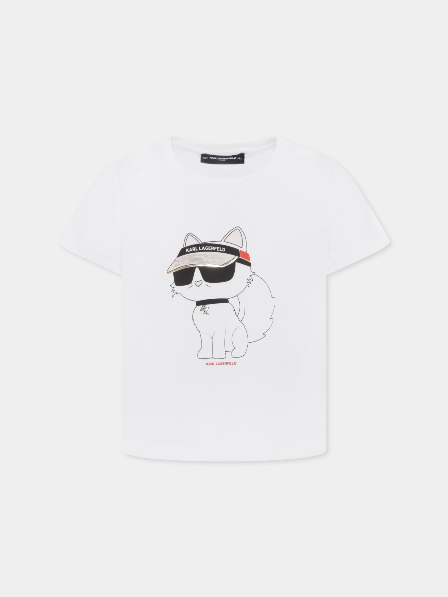 T-shirt bianca per bambina con Choupette,Karl Lagerfeld Kids,Z30492 10P
