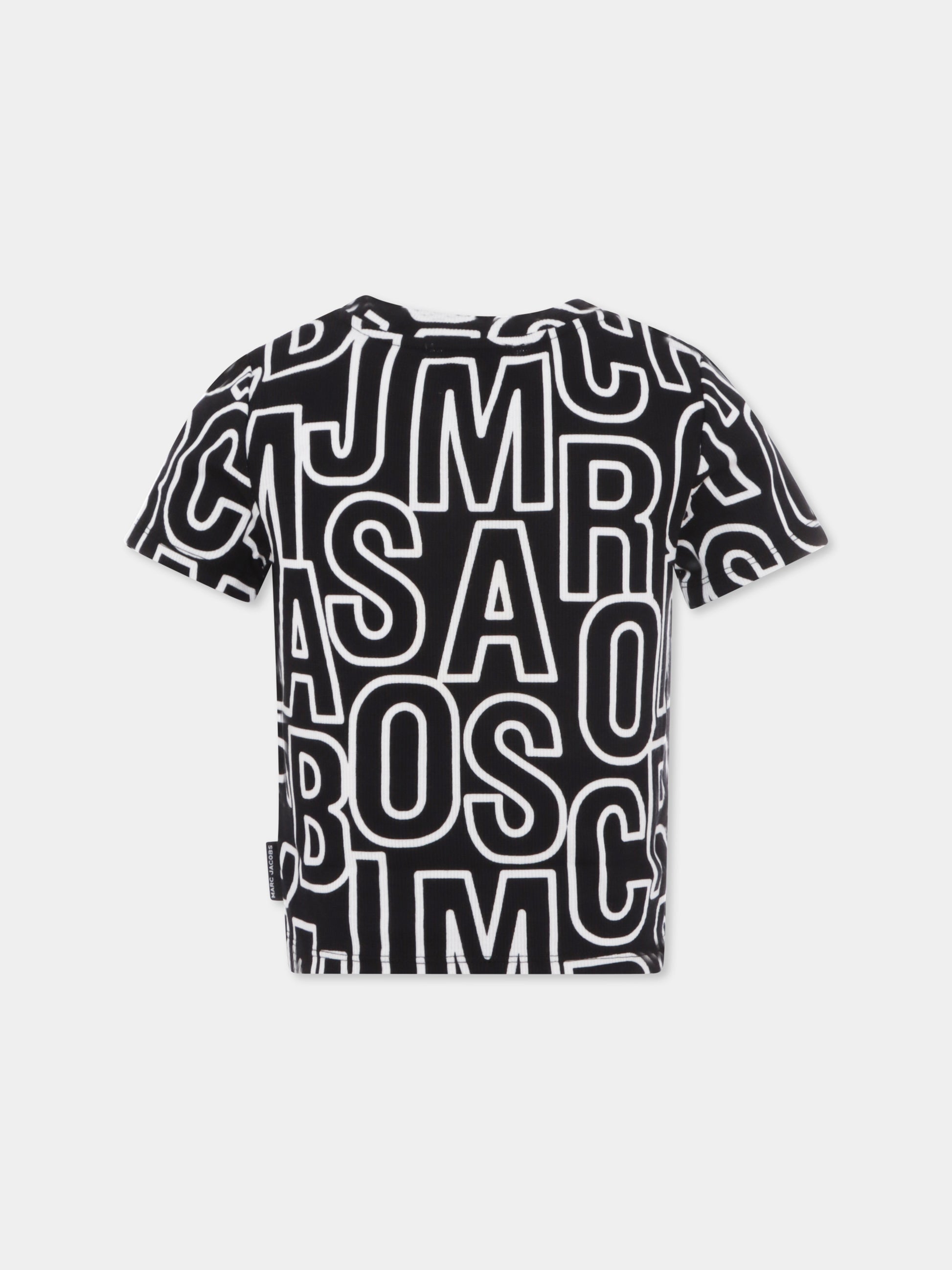 T-shirt nera per bambini con logo all over,Marc Jacobs,W60462 09B