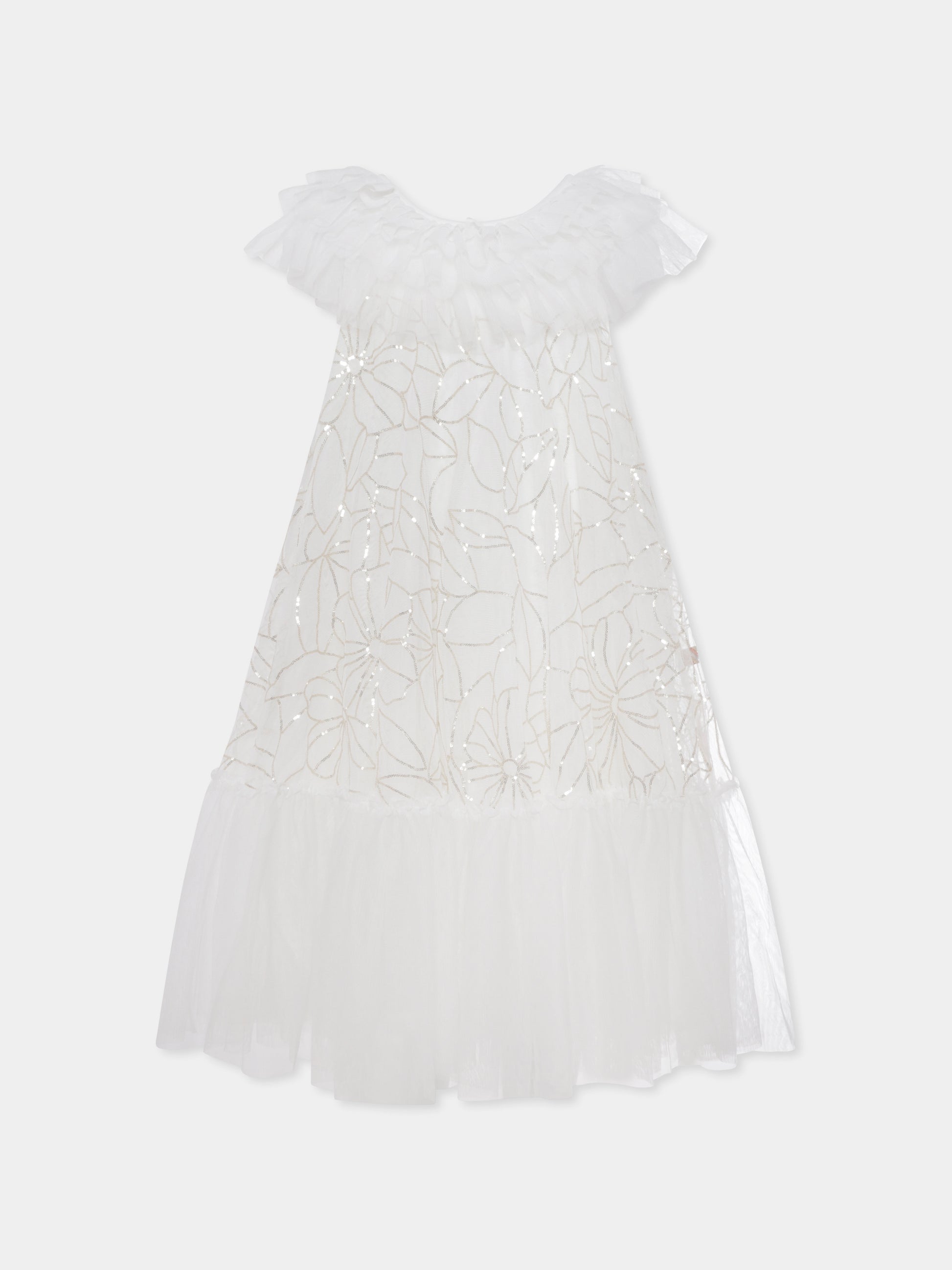 Vestito avorio per bambina con fiori,Billieblush,U20989 121