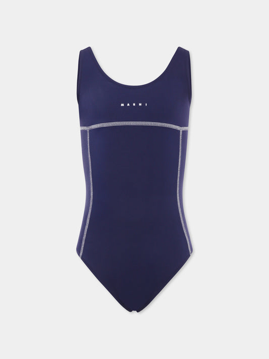 Costume intero blu per bambina con logo,Marni Kids,M01348 M00M2 0M803