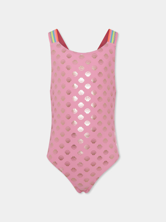 Costume intero rosa per bambina con conchiglie,Billieblush,U20057 462