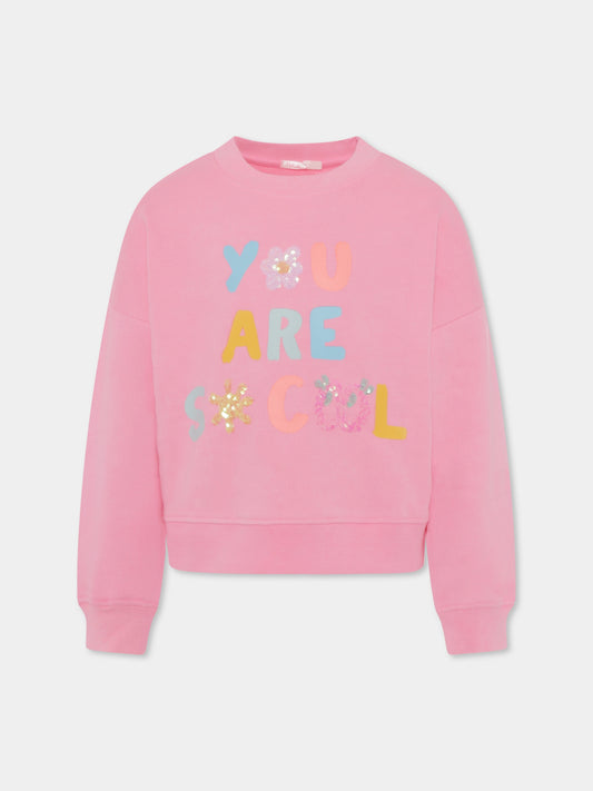 Felpa rosa per bambina con scritta,Billieblush,U20097 462