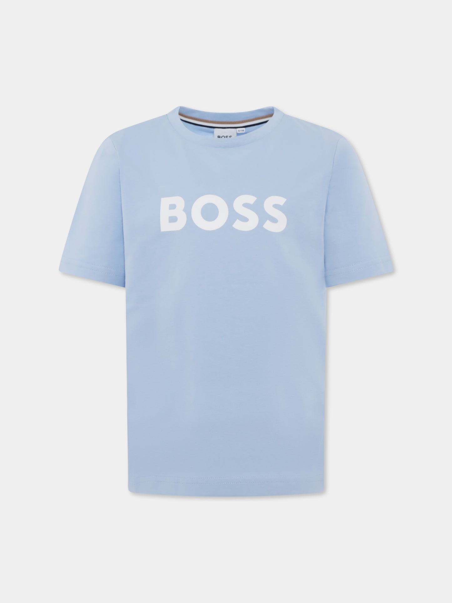 T-shirt celeste per bambino con logo,Boss,J50718 783