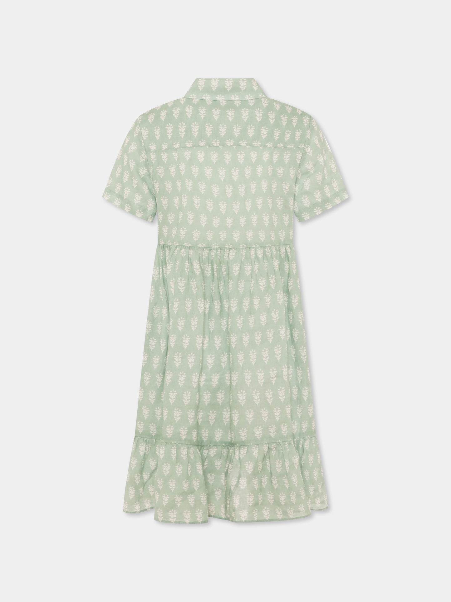Green dress for girl with floral print