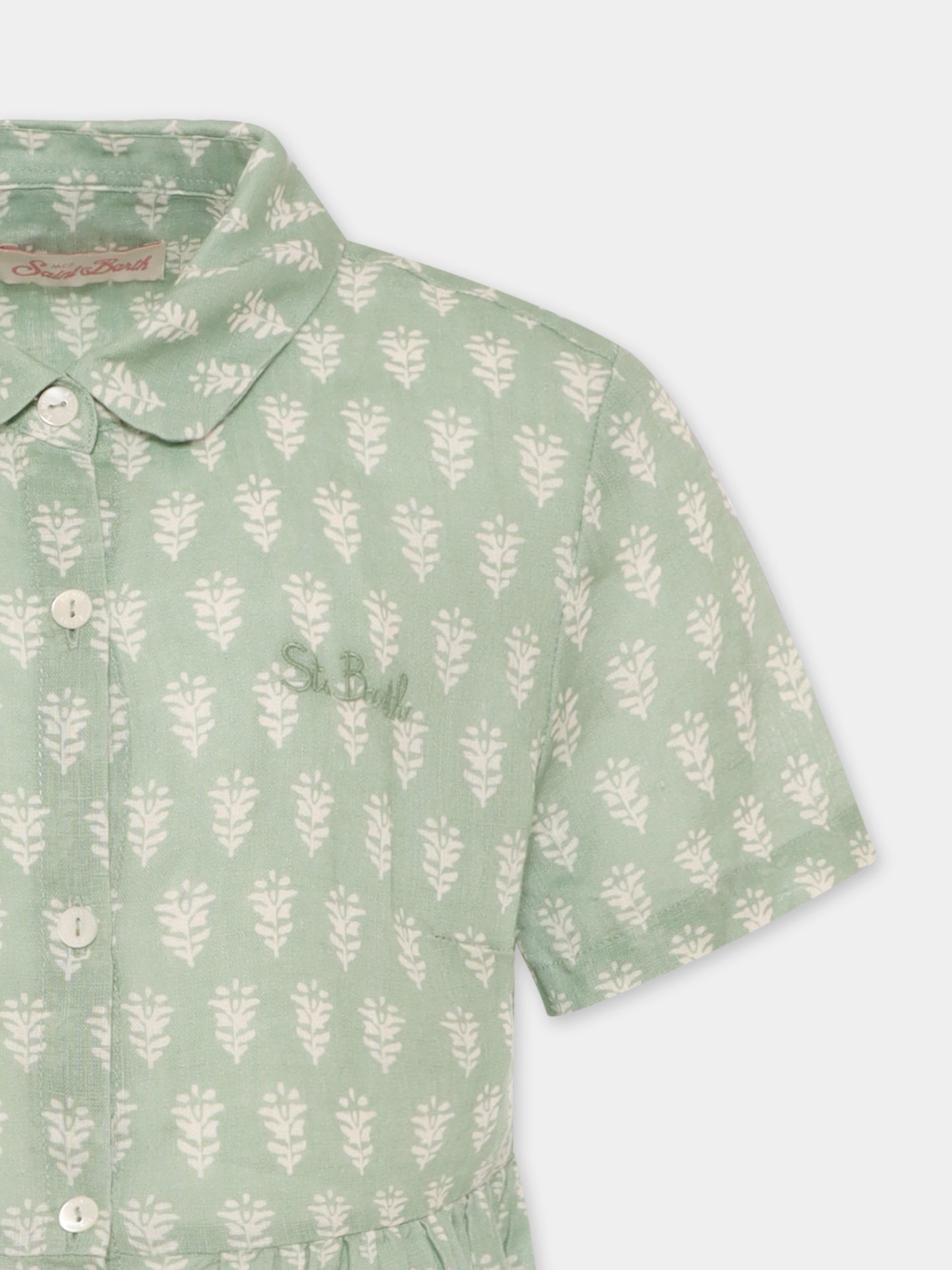 Green dress for girl with floral print