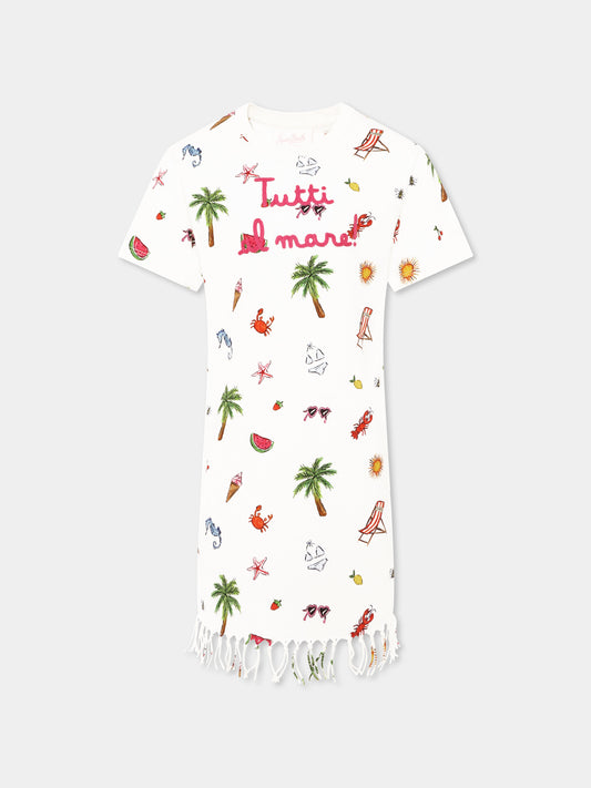 White dress for girl with summer print