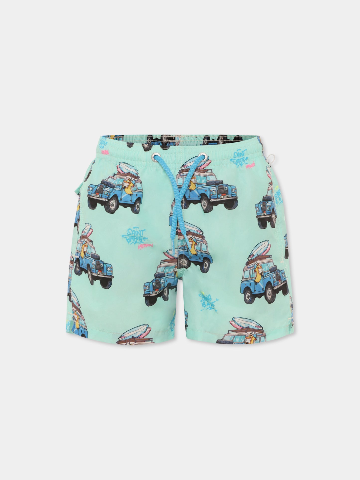 Boxer mare celeste per bambino con automobile all over,Mc2 Saint Barth,JEA0004 03009H