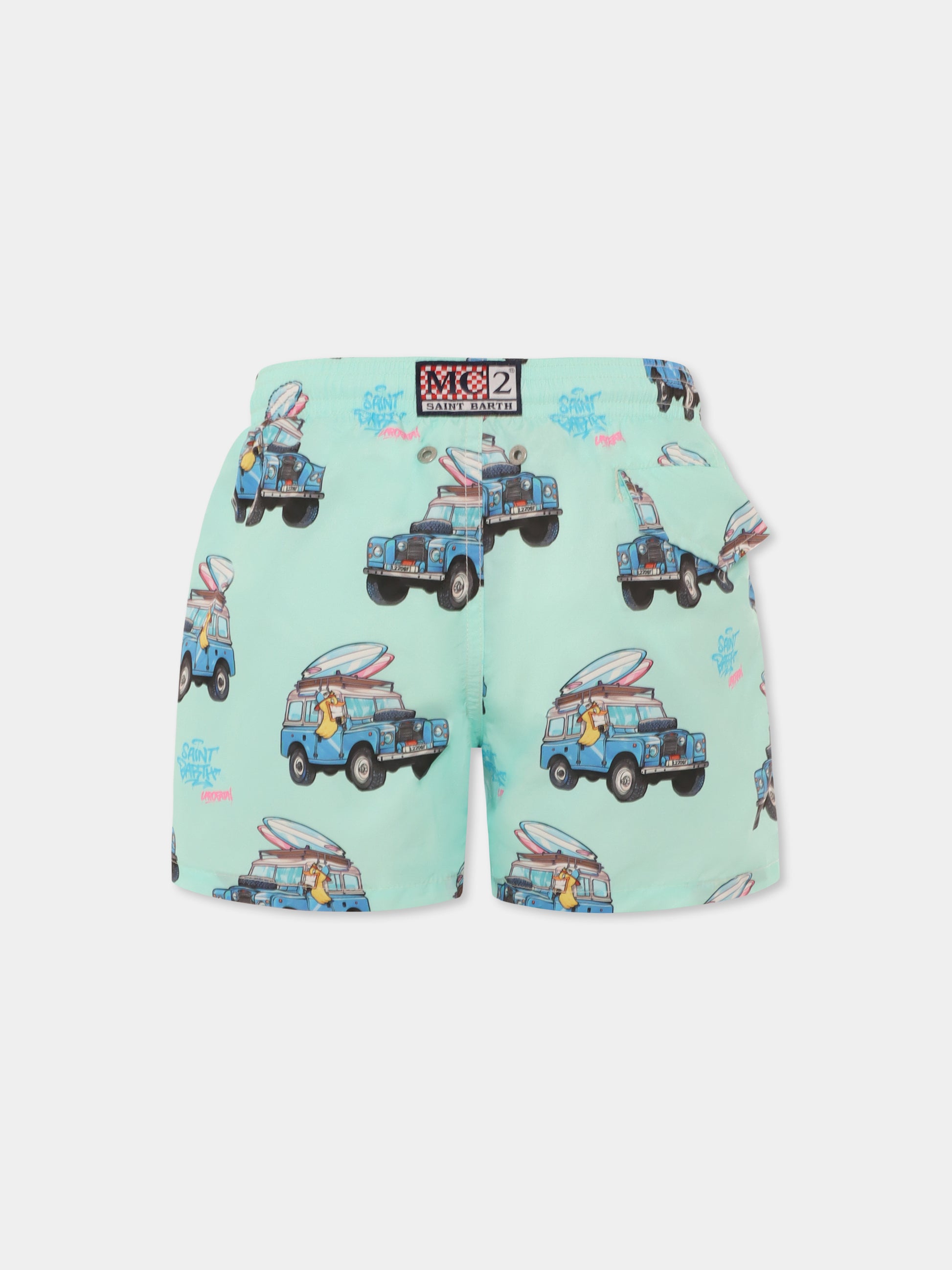 Boxer mare celeste per bambino con automobile all over,Mc2 Saint Barth,JEA0004 03009H
