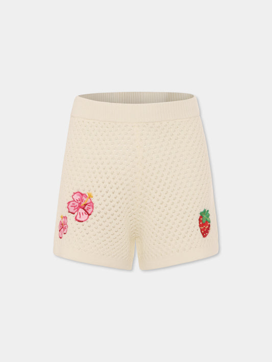 Shorts avorio per bambina con frutta,Mc2 Saint Barth,YVT0002 01026H