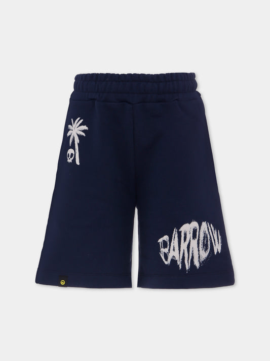 Shorts blu per bambini con palma e logo,Barrow,S5BKJUBE061 060