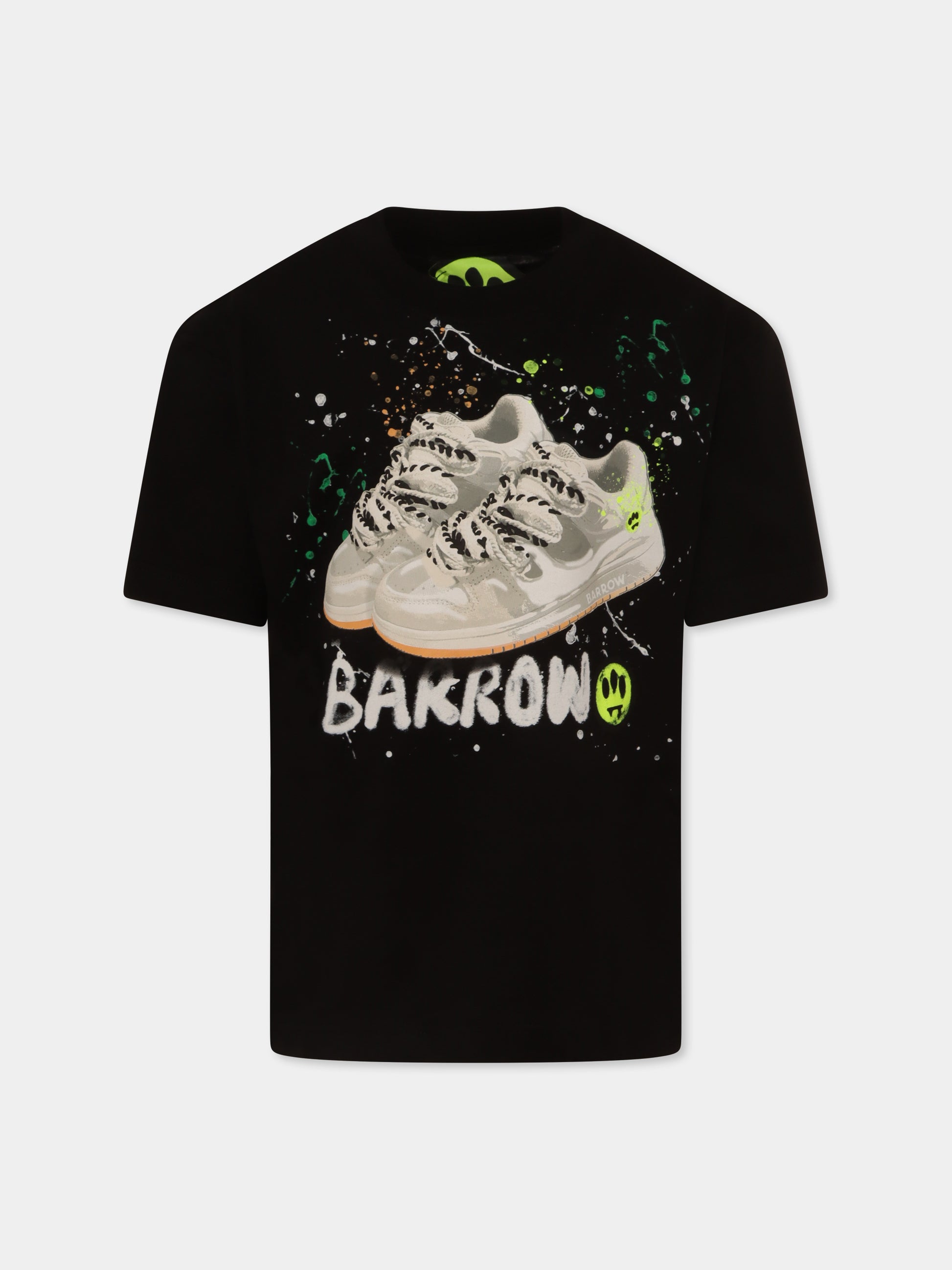 T-shirt nera per bambini con stampa sneakers e logo,Barrow,S5BKJUTH201 110