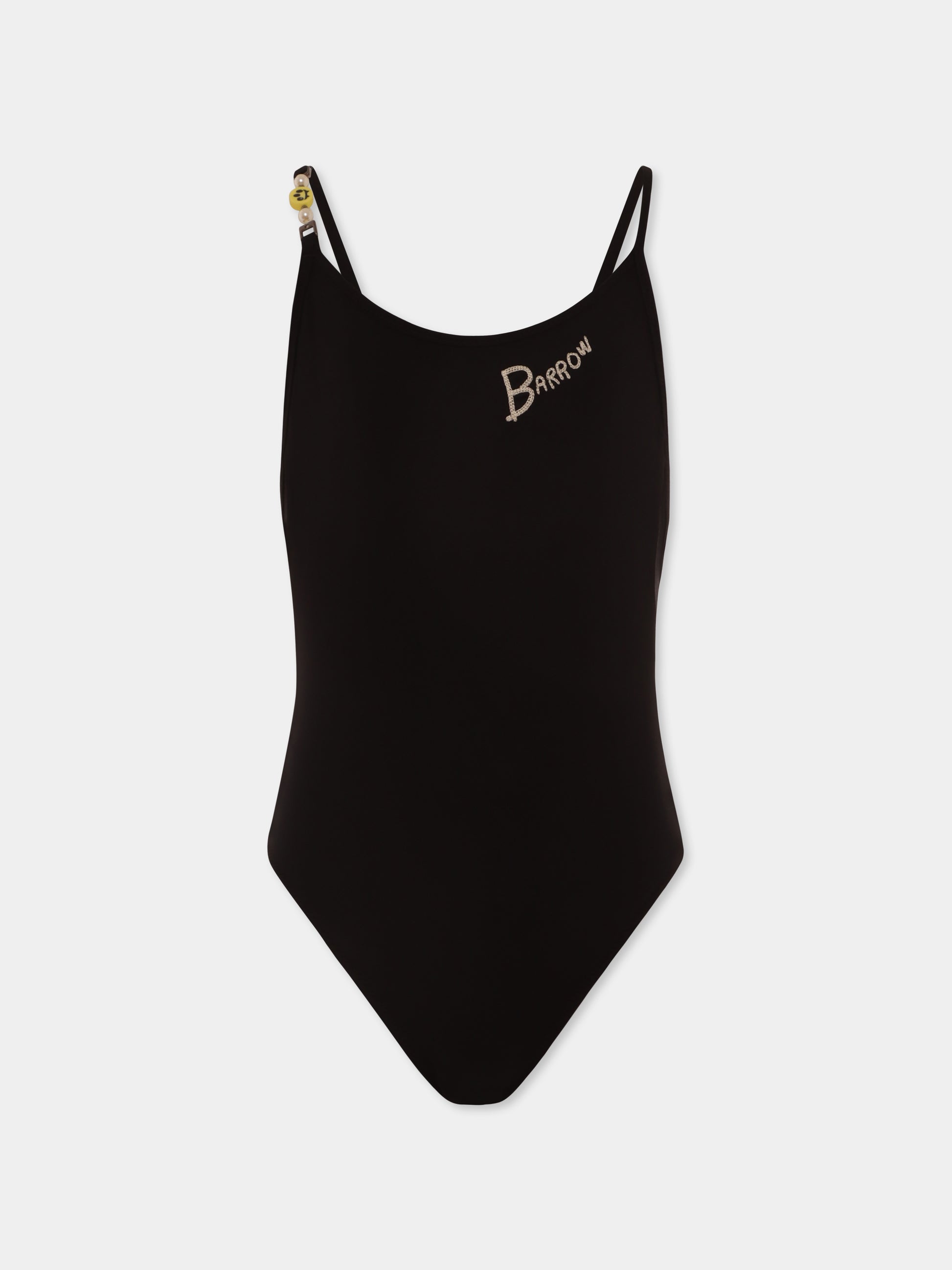 Costume intero nero per bambina con logo e smile,Barrow,S5BKJGSM172 110