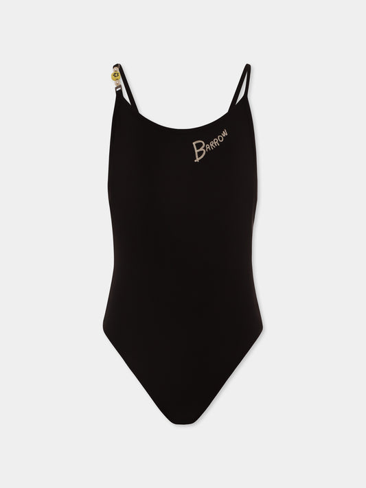 Costume intero nero per bambina con logo e smile,Barrow,S5BKJGSM172 110