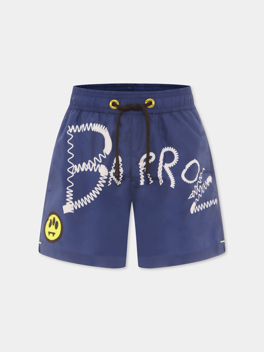 Boxer mare blu per bambino con logo e smile,Barrow,S5BKJUSS088 060