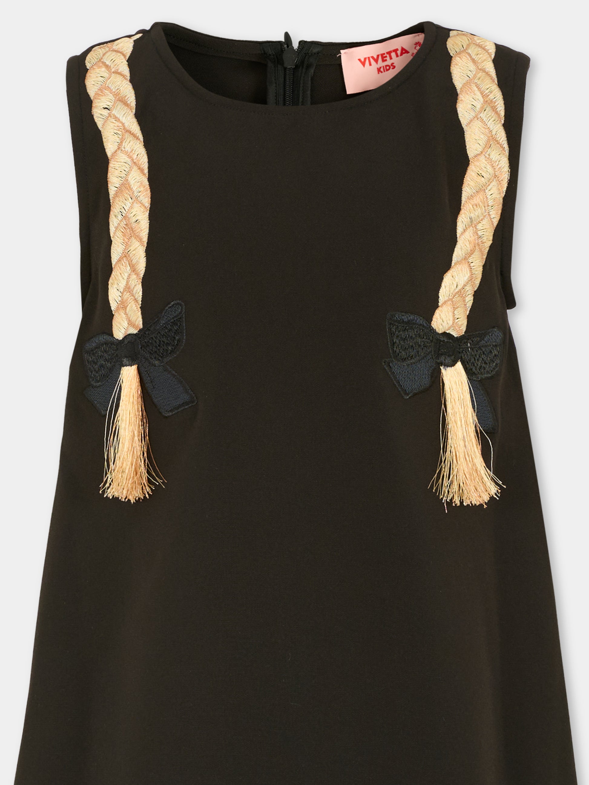 Vestito nero per bambina con trecce,Vivetta Kids,VI2506N