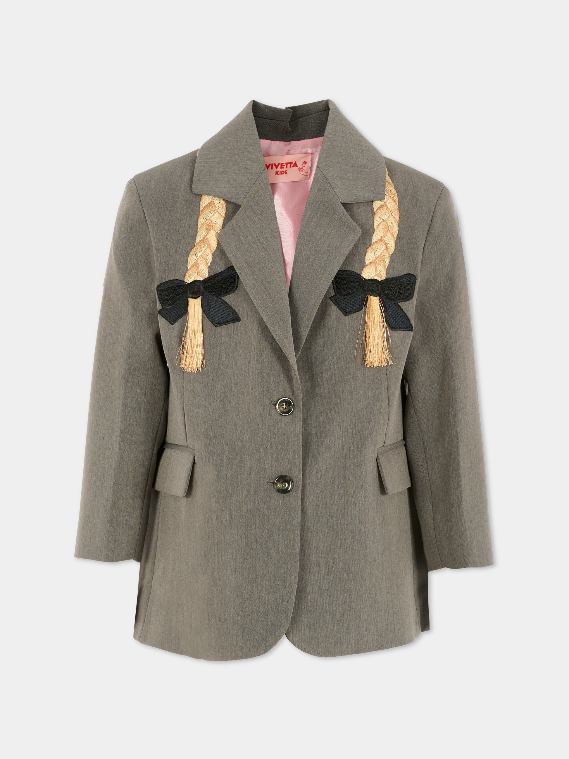Giacca grigia per bambina con trecce,Vivetta Kids,VI2516GR
