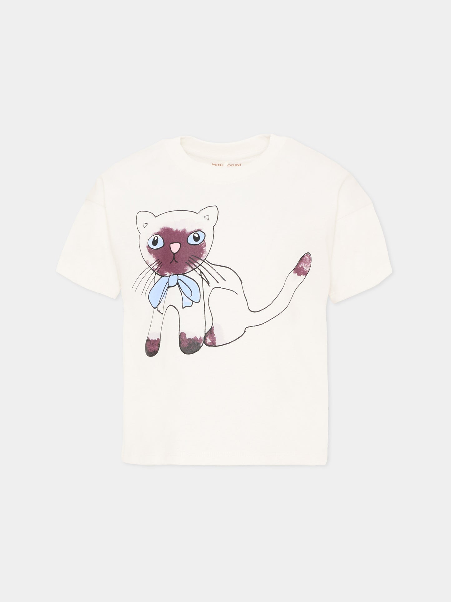 T-Shirt bianca per bambina con stampa gatto,Mini Rodini,2612011810