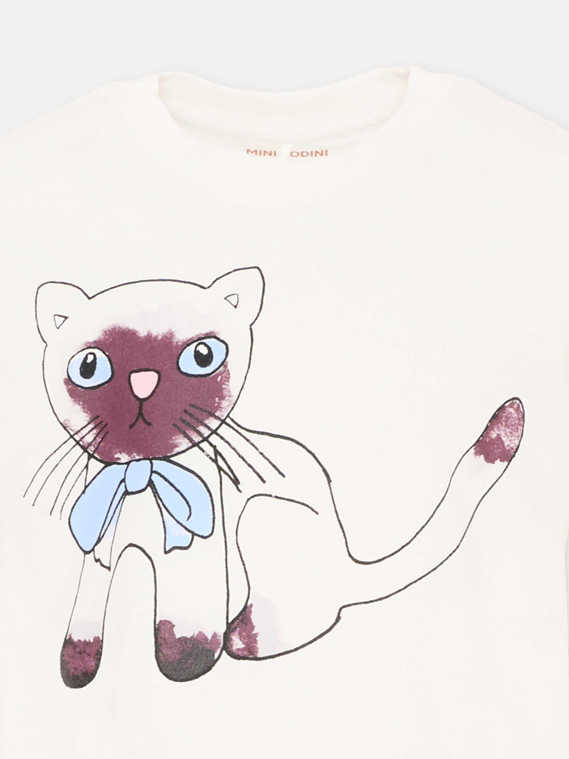 T-Shirt bianca per bambina con stampa gatto,Mini Rodini,2612011810