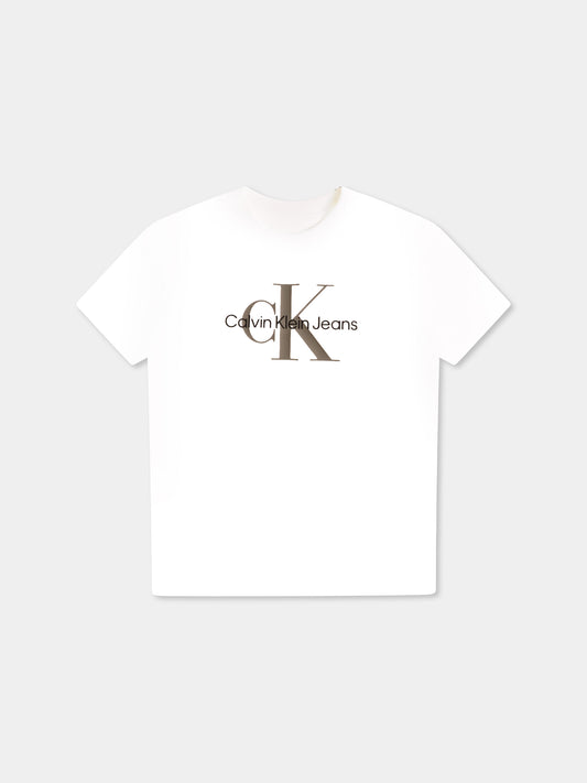 T-shirt bianca per neonati con logo nero e grigio,Calvin Klein Kids,24F CKIN0IN00001J IN0IN00001 YAF