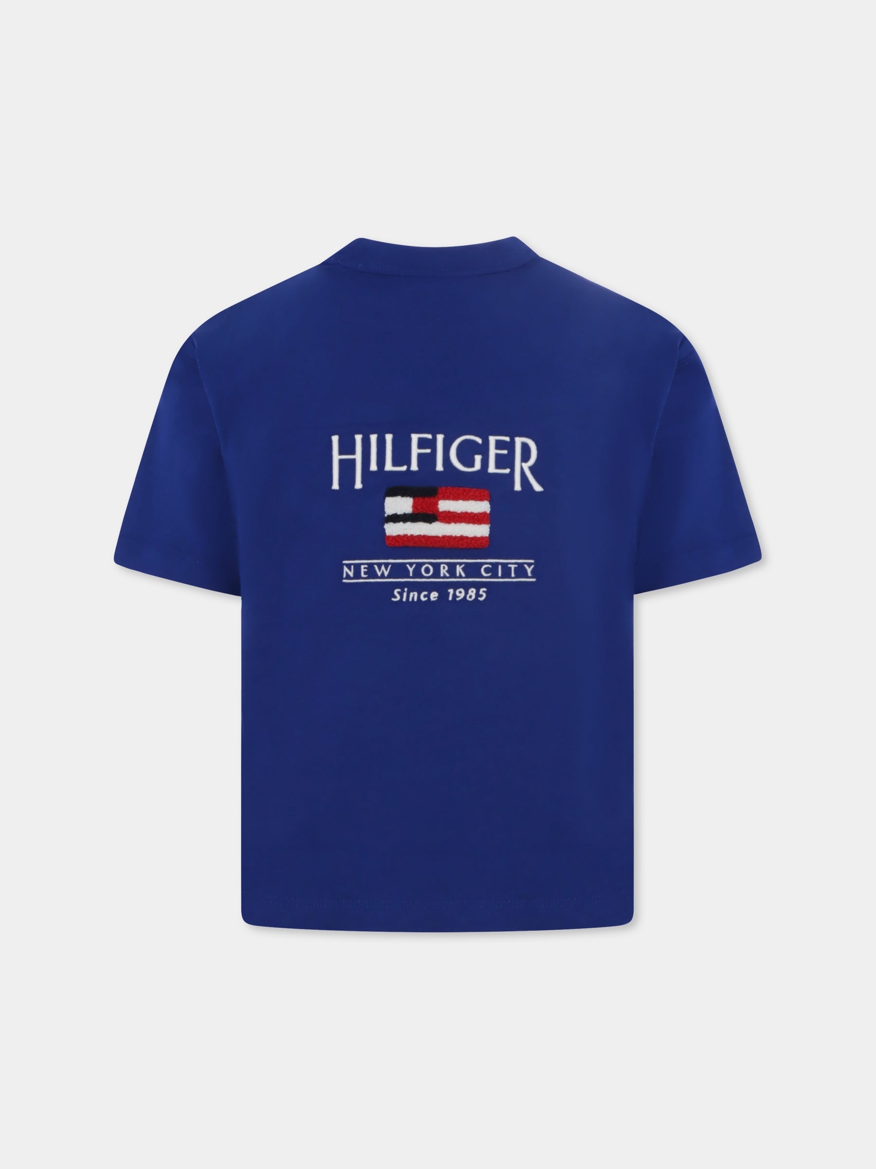 T-shirt blu per bambino con bandierina,Tommy Hilfiger Junior,25S THKB0KB09531J KB0KB09531 D03