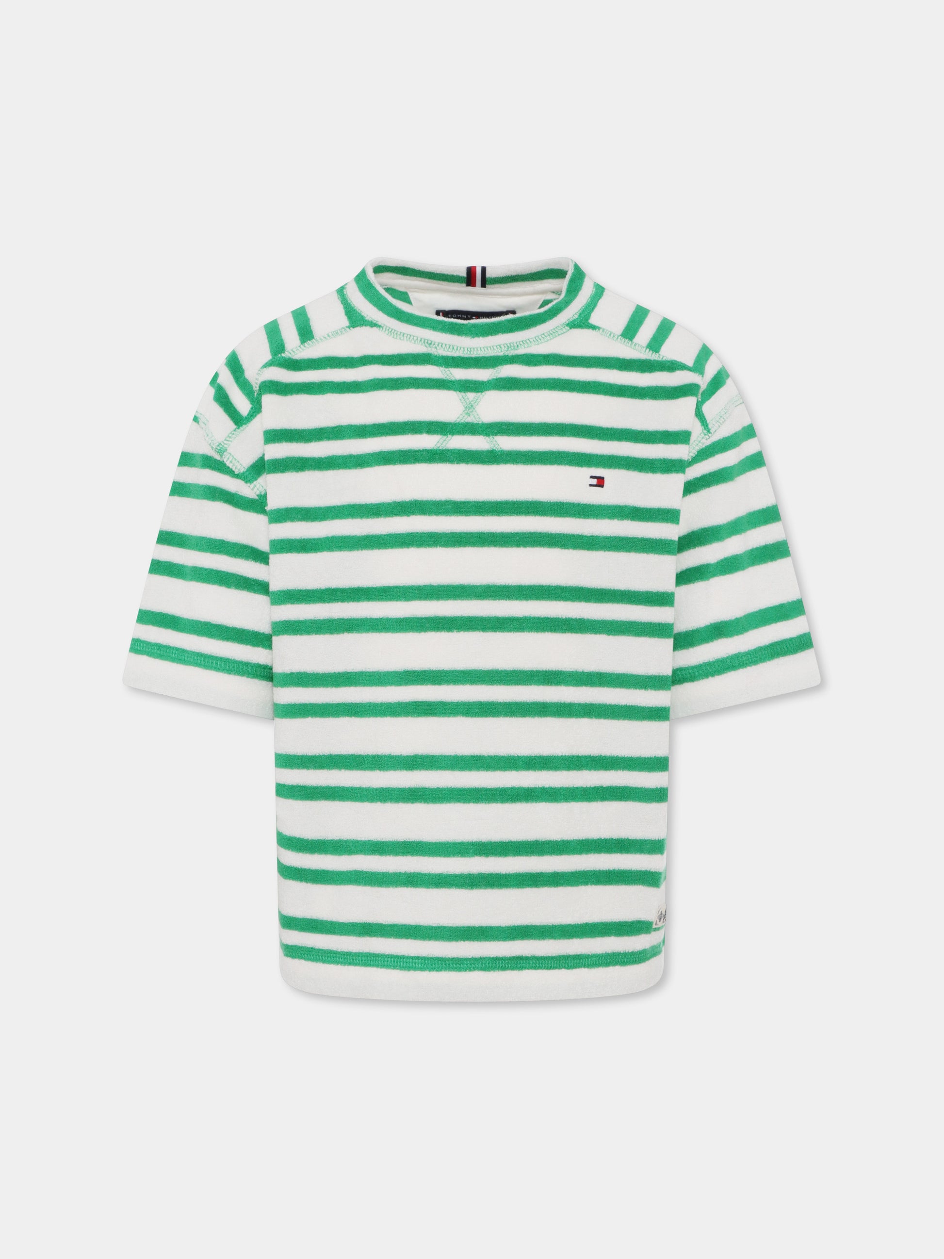 T-shirt verde per bambino con bandierina,Tommy Hilfiger Junior,25S THKB0KB09575J KB0KB09575 YBH